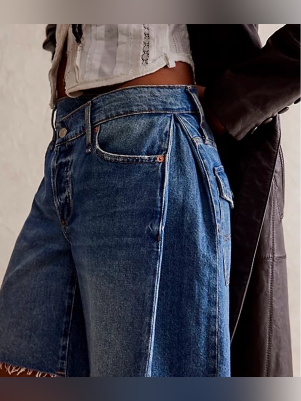 Free People We The Free Boomerang High Rise Long Denim Shorts Size 26